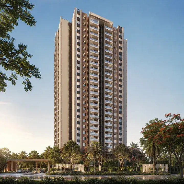 Prestige Forest Edge tower facade rising over the Kanakapura Road landscape Prestige Forest Edge tower facade rising over the Kanakapura Road landscape